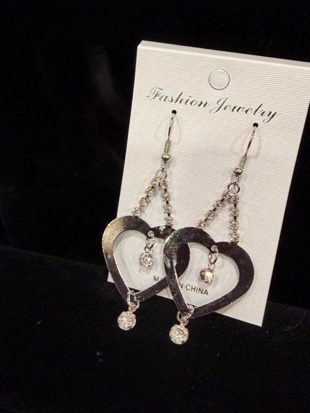 Silver Heart Dangle Earrings with Charms & Stones